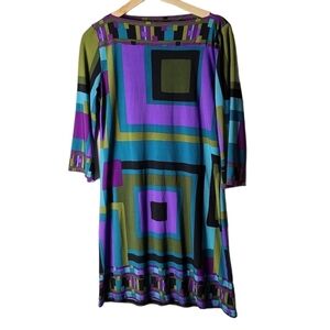 Sandra Darren blue purple green sleeved  dress